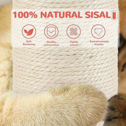45'' Tall Cat Scratching Post,3.5Inch Diameter Sisal Rope Scratching Post for Indoor Cats Adults Kittens,Cat Scratcher with Interactive Ball Toys Self Groomer Brush for Large Cats (pink-45inch)
