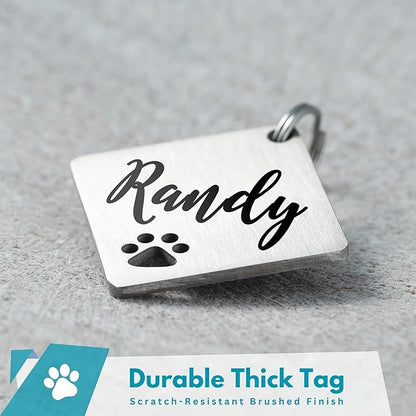 Ultra Joys Dog Tags Personalized for Pets - Hollow Paw Custom Pet ID Tag - Engraved Dog Tag for Small, Large Dogs - Large Diamond in Silver