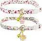 2 Pack Cotton Breakaway Cat Collars Set with Bell and Flower Pendant, Cute Floral Fruit Patterned, Adjustable 7.5-11Inch, Include A Mouse Toy Gift (Vintage+ Small Pink Flower)