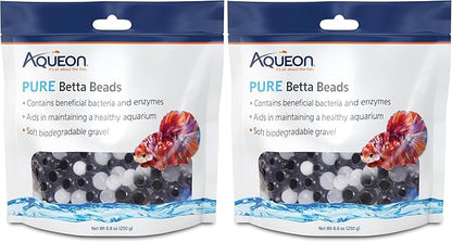 Aqueon Pure Betta Beads, Water Care for Unfiltered Aquariums, Maintains Clear Water and Helps Breakdown Organic Sludge, Black & White (Pack of 2)