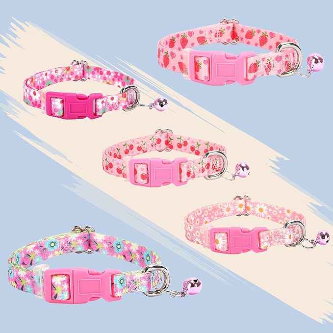 Small Dog Collar with Bell - Durable Nylon Collar for Small Breeds, Adjustable Flower Pattern Collar for Chihuahua Pomeranian Yorkie, Heavy-Duty for Active Puppies（S）