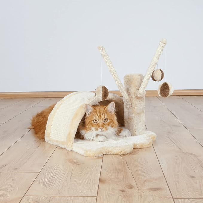 TRIXIE Tavira 15.4-in Cat Tree for Kittens, Sisal Cat Scratcher, Soft Plush-Cover Surfaces, 3 Dangling Cat Toys, Beige (Pack of 2)