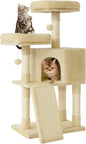 Feandrea Cat Tree, 45.3-Inch Cat Tower, Plush Condo with Scratching Post, Ramp, Perch, Spacious Cave, for Small Space, Beige UPCT141M01