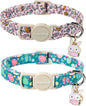 Lionet Paws 2pcs Pack Easter Cotton Cat Collar,Breakaway Buckle with Rabbit and Floral Eggs Cute Adjustable Green Cat Kitten Collar,Ideal for Girl Cats Boy Cats