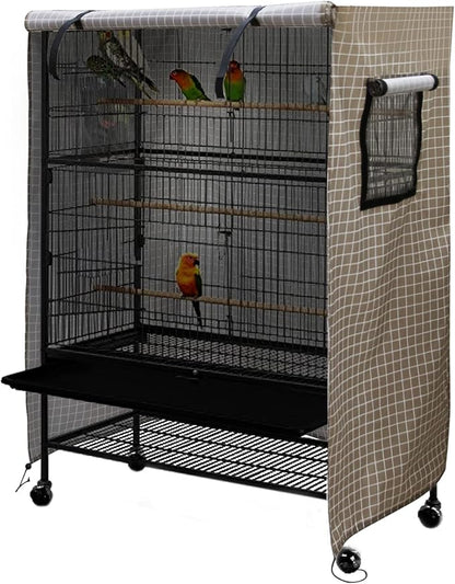 Ymiko Birdcage Cover Universal Windproof Cage Cover with Side Window Light Blocking for Large Bird Cages Hamster Cages Cat Cages Dog Cages (Brown)