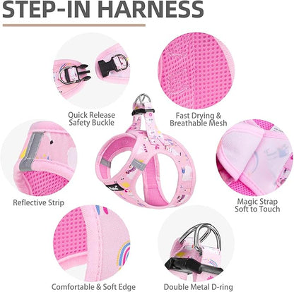 PUPTECK Adjustable Dog Harness Collar and Leash Set, Step in No Pull Pet Harness for Small Medium Dogs Puppy Cats Outdoor Walking, Soft Mesh Padded Reflective Vest Harnesses, Light Pink Alpaca, XXS