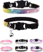 Cat Collars for Girl Cats with Rhinestone Soft Velvet,Breakaway Cat Collars with Bell,Adjustable Safe Kitten Collar (Multicolour Black)