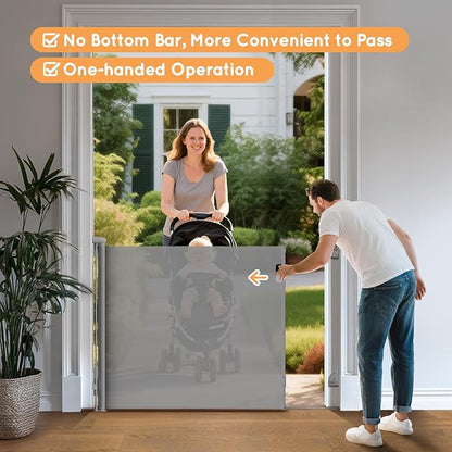 Retractable Baby Gate for Stairs, 71" Wide Mesh Pet Gate, Automatic Tension, One-Hand Operation, 38" Tall Baby Gates for Doorways, Hallways, Deck, Indoor Outdoor, Safe, Easy to Fit, Gray