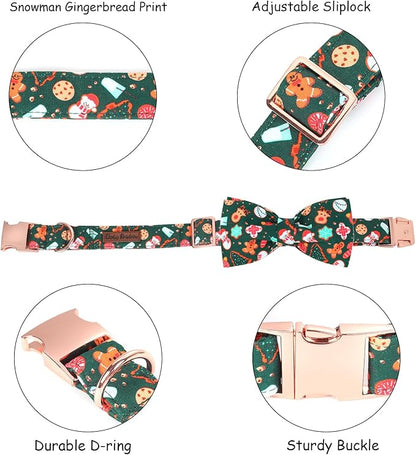 Christmas Dog Collar, Cute Winter Holiday Collars Green Christmas Tree and Snowman Print Metal Buckle Collar Adjustable Sturdy Collars for Medium Girl Boy Dogs