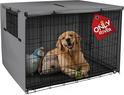 Explore Land Dog Crate Cover Heavy Duty Polyester Pet Kennel Sunshade Universal Fit for 48 inches Wire Cage (Grey)