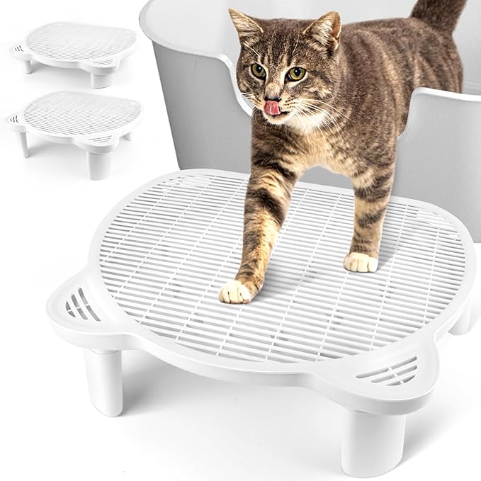 Adjustable Cat Ramp Litter Box Step Double Layer with Filter Function, Elevated Litter Box Ramp for Senior Cats Easy Cleaning Cat Litter Tray for Floor Indoor (White)