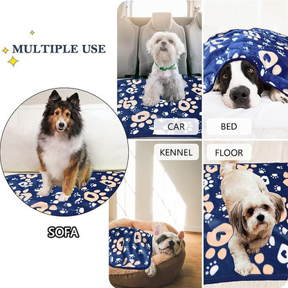 Dog Blanket, Soft Fleece Dog Blankets for Large Dogs, Fluffy Flannel Pet Cat Puppy Blanket Mat Cover for Bed Couch, Cute Paw Print Throw Blanket for Dogs, Blue 60"X50"