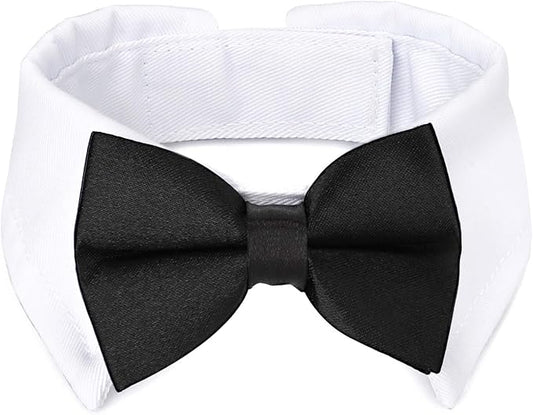 Segarty Dog Tuxedo Collar for Neck Girth 12.6-15.7in, Bow Tie Collar Black Bowtie with Handcrafted Adjustable White Formal Pet Cats Necktie Collars for Medium Large Boy Dog Wedding Grooming Birthday