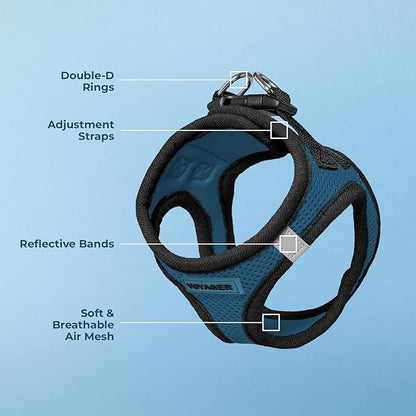 Best Pet Supplies - All Weather Mesh / Plush, Reflective, No Pull Harness for Small, Medium Dogs, Cats - Secure with Hook & Loop Fastener, Buckle, Double D-Rings - Blue/Black Trim, L