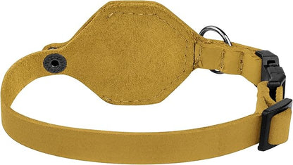 Breakaway Airtag Cat Collar with Removable Bell - Leather Pet Collar with Apple Air Tag Holder - Adjustable GPS Collars for Girl Boy Cats Kitten Puppy - Lightweight, Cute and Comfortable (Yellow)