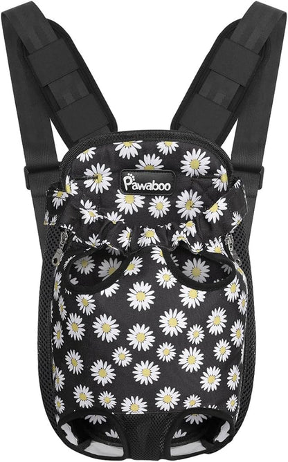 Pawaboo Adjustable Dog Carrier Purses, Pet Front Cat Travel Bag Dog Carrier Purses for Traveling Hiking Camping, Legs Out, Easy-Fit for Small Medium Dogs, M, Black Daisy
