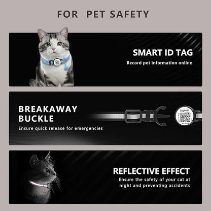 2 Pack QR Code Cat Collar for Lost Cat Recovery, Breakaway Reflective Collar with Bell & Instant Online ID, Adjustable 7.5-12.5 Inch for Peace of Mind (Black & Rose Red)