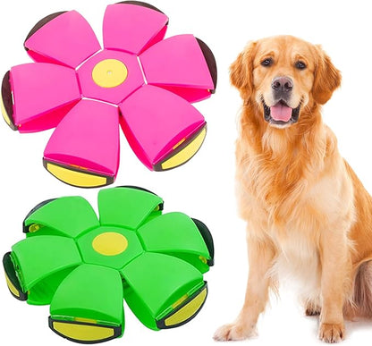 Dog Flying Disc, Pet Toy Flying Saucer Ball with 3 Light, Outdoor Games Green+Pink 2PCS