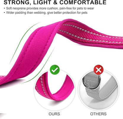 azuza Reflective Dog Collar with Airtag Holder, Soft Neoprene Padded Pet Collar with ID Tag Ring, Adjustable for Medium Dogs,Hot Pink,M