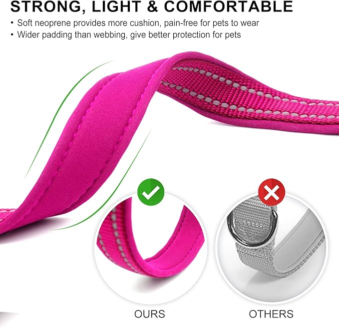azuza Reflective Dog Collar with Airtag Holder, Soft Neoprene Padded Pet Collar with ID Tag Ring, Adjustable for Small Dogs,Hot Pink,S