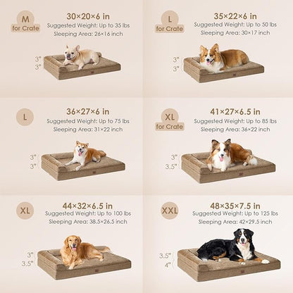 EHEYCIGA XXL Dog Bed Memory Foam, Orthopedic Giant Dog Bed Jumbo with Washable Removable Cover, Waterproof Pet Sofa Couch with Nonskid Bottom, 48x35x7.5, Camel