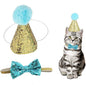 Christmas Pet Party Jazz Hat and Blingbling Bow Tie Breakaway Collar Set, Adjustable Headband for Kitten Puppy Small Dogs Cats (01 Light Blue)