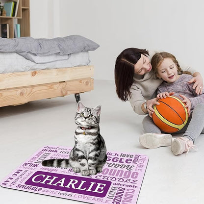 Personalized Dog Cat Food Mat Waterproof Non Slip Pet Bowl Mat Absorbent Quick Dry Custom Name Feeding Mat for Floors Dog Cat Claw