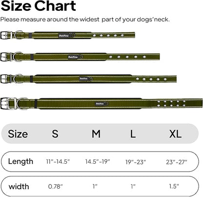 PetiFine Dog Collars for Small Dogs, Neoprene Padded Dog Collar, Reflective Heavy Duty Pet Collars with Durable Metal Belt Buckle for Walking, Green, S