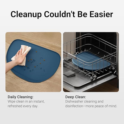 DownyPaws Dog Food Mats for Floors Waterproof, BPA Free Silicone Dog Bowl Mat, Non-Slip Pet Feeding Mat with High Raised Edge, Cat Placemat for Messy Drinkers, 24"×17", Ocean