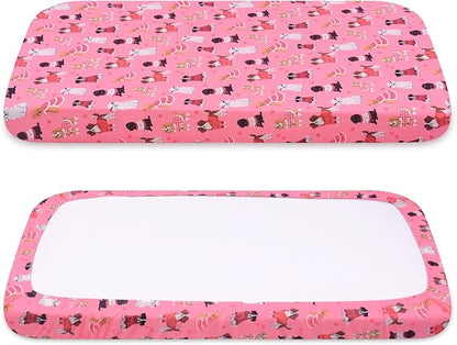 Replacement Dog Bed Covers Elastic Edged Washable Pet Bed Protector with Pink Dog Pattern Design for Medium & Large Pet Beds, Cover Only (Pink, 36" L x 27.0" W x 6.0" Th)