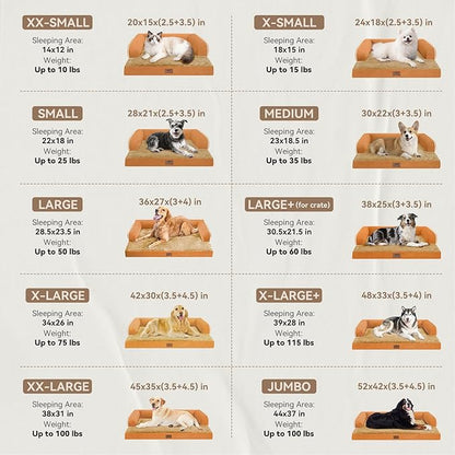 Large Dog Bed Orthopedic Washable, Orthopedic Dog Beds for Large Dogs with Washable Cover, Removable Bolster and Non-Slip Bottom Orange Pet Beds, XL XLarge Extra Large Dogs