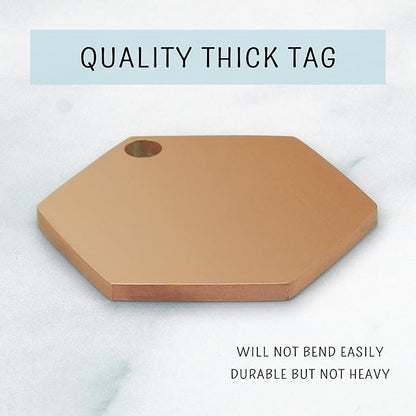 Ultra Joys Personalized Hexagon Dog Tag - Brushed Stainless Steel, Rose Gold, Small