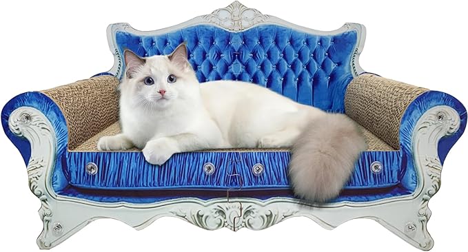 Luxury Cardboard Cat Scratcher Sofa Bed, Couch Shaped Cat Scratching Board, Scratch Lounge with Catnip, Scratcher for Indoor Cats Kittens Kitties