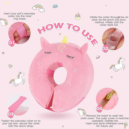 IEUUMLER Inflatable Recovery Dog Collar, Protective Donut Cone, Adjustable Soft Collar for Dog and Cat After Surgery Prevent from Biting & Scratching EU002 - Unicorn L