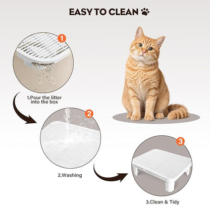 Adjustable Cat Step Ramp, Double Layer Litter Box Step with Filter Function, Replaceable Feet, Elevated Litter Box Ramp for Elderly Cats Easy Cleaning Cat Catcher for Floor Indoor (White)
