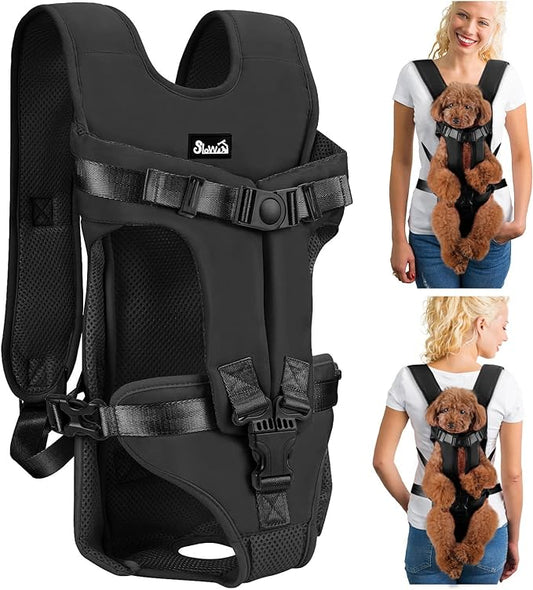 Lukovee Dog Backpack Carrier, Legs Out Easy-fit Dog Front Carrier for Small Medium Dogs, Adjustable Hands Free Dog Chest Carrier for Hiking Cycling (B,Medium)