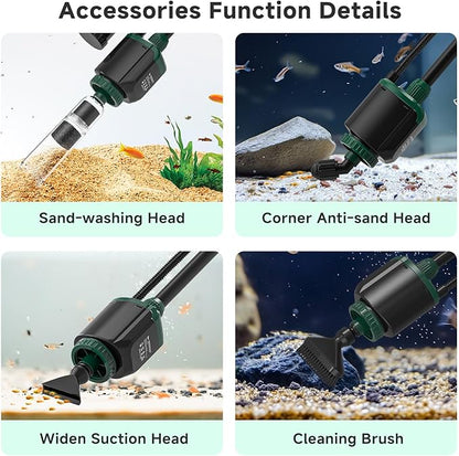 AQQA Fish Tank Cleaner, 34W 600GPH DC Gravel Vacuum for Aquarium, 6 in 1 Aquarium Vacuum Gravel Cleaner Adjustable Water Flow Cleaning Tools for Change Water Wash Sand Water Filter Water Circulation