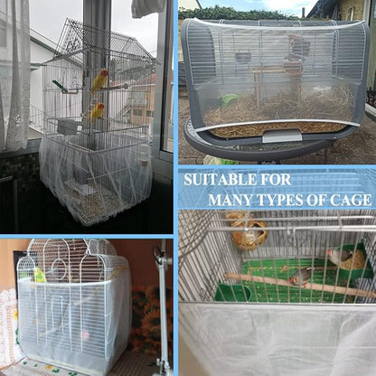 ASOCEA Extra Large Bird Cage Seed Catcher Guard Universal Birdcage Cover Nylon Mesh Net for Parrot Parakeet Macaw Lovebird - White (Not Include Birdcage) …