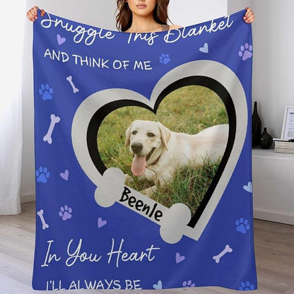 Personalized Paw Print Dog Blanket with Pet Name Face-Custom Puppy Blankets with Picture for Dogs-Customized Dog Memorial Throw Fleece Blanket-Loss of Pets Supplies Sympathy Gift for Bed Sofa Travel