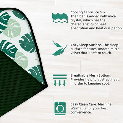 NWK Pet Cooling Mat - Ice Silk Cooling Mat for Dogs & Cats Portable & Washable Pet Cooling Blanket, Car Seats, Beds for Summer (1, Green Leaf, 39'' X 27'' X 0.3'')