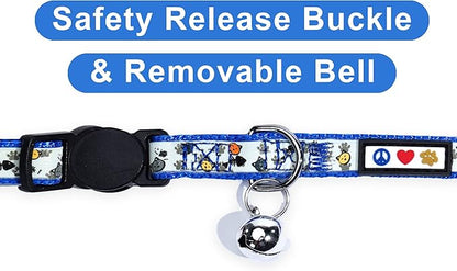 Pawtitas Glow in The Dark Cat Collar with Breakaway Safety Buckle & Bell Adjustable Kitten Collar, Set of 2 GID Blue/Orange