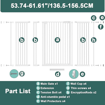 40.55" Tall, 53.74-61.61 Inch Wide, 1.37" Ultra Narrow Spacing Dog Pet Baby Gate Indoor for Doorway Hallway, Pressure Mounted 54 55 56 57 58 59 60 61 Inches Wide