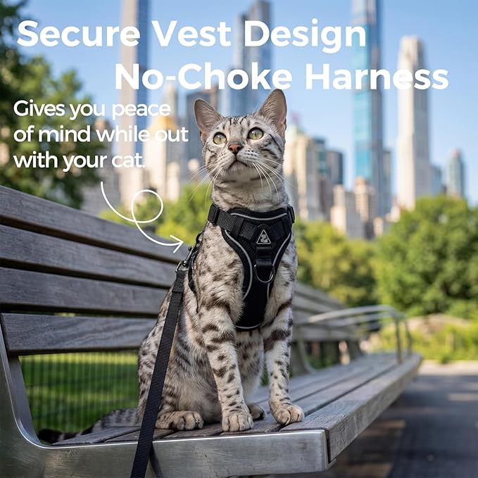 Cat Harness and Leash Set Escape Proof Tactical Extra Large Kitten Harness Emotional Support Cat Vest, Black, XL