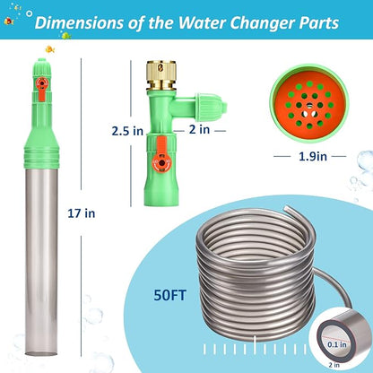 ZZM Fish Tank Cleaning Tools, Aquarium Water Changer Kit, Siphon Fish Tank Vacuum Gravel Cleaner, Universal Water Pump Accessories for Aquarium Quick Water Change (50ft)