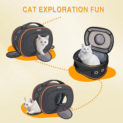 Airline Approved Cat Carrier 17" x 12.5" x 9", Fully Removable with Thick Double-Sided Padding, Breathable & Portable for Cats, Rabbits, Hamsters Under 12 lbs