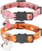 Halloween Cat Collar, Cotton 2 Pack Cat Collar with Bells, Breakaway Collars for Girl Boy Cats Kittens, Halloween Pink