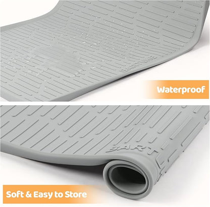 Silicone Cat & Dog Food Mat, 24" x 17" Large Pet Feeding Mat for Cats and Dogs Bowl, Pet Placemat for Food and Water with Raised Edge, Waterproof, Leakproof (Grey)