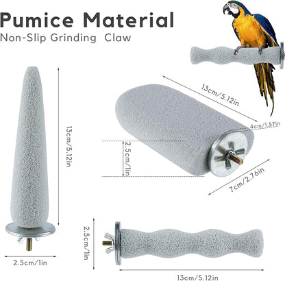 3PCS Bird Beak Grinding Stone, Natural Pumice Bird Parrot Cage Perch Stand Platform Foot Claws Trimmer Toys for Budgies, Parakeets, Cockatiels, Conures