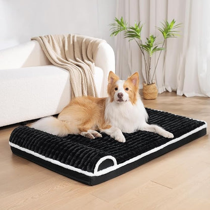 Orthopedic XL Dog Bed Large Sized Dog with Pillow 42''X28'', Waterproof Soft Comfortable Egg Crate Foam Pet Crate Beds Mat with Removable Washable Cover and Non-Slip Bottom, Black