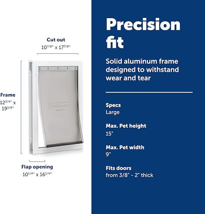PetSafe Freedom Aluminum Pet Door - Easy Installation Heavy Duty Dog & Cat Door with Magnetic Tinted Flap - Long-Lasting Pet-Friendly Design - Large - for Dogs Up to 100 lb